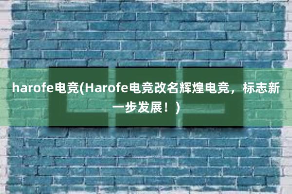 harofe电竞(Harofe电竞改名辉煌电竞，标志新一步发展！)