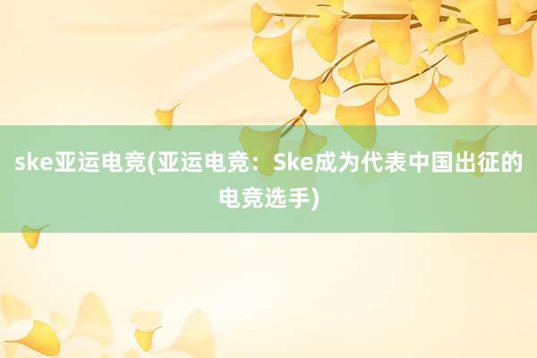 ske亚运电竞(亚运电竞：Ske成为代表中国出征的电竞选手)