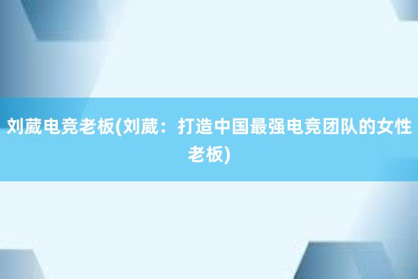 刘葳电竞老板(刘葳：打造中国最强电竞团队的女性老板)