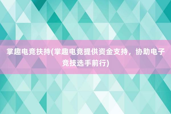 掌趣电竞扶持(掌趣电竞提供资金支持，协助电子竞技选手前行)